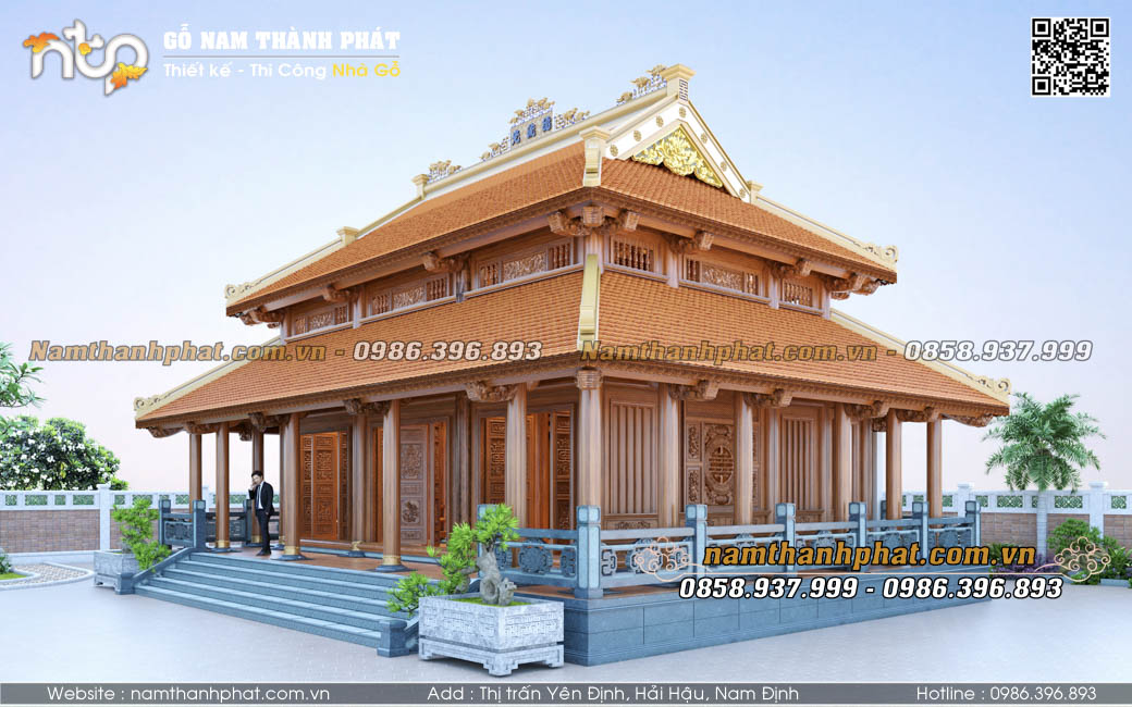 Thiết kế nhà gỗ 3 gian 2 chái bề thế và uy nghiêm